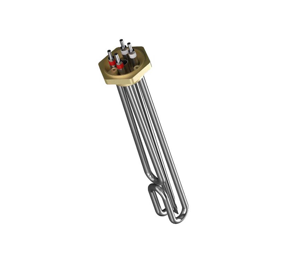 A picture of a Backer immersion heater for liquid heating with element tubes in acidproof stainless steel