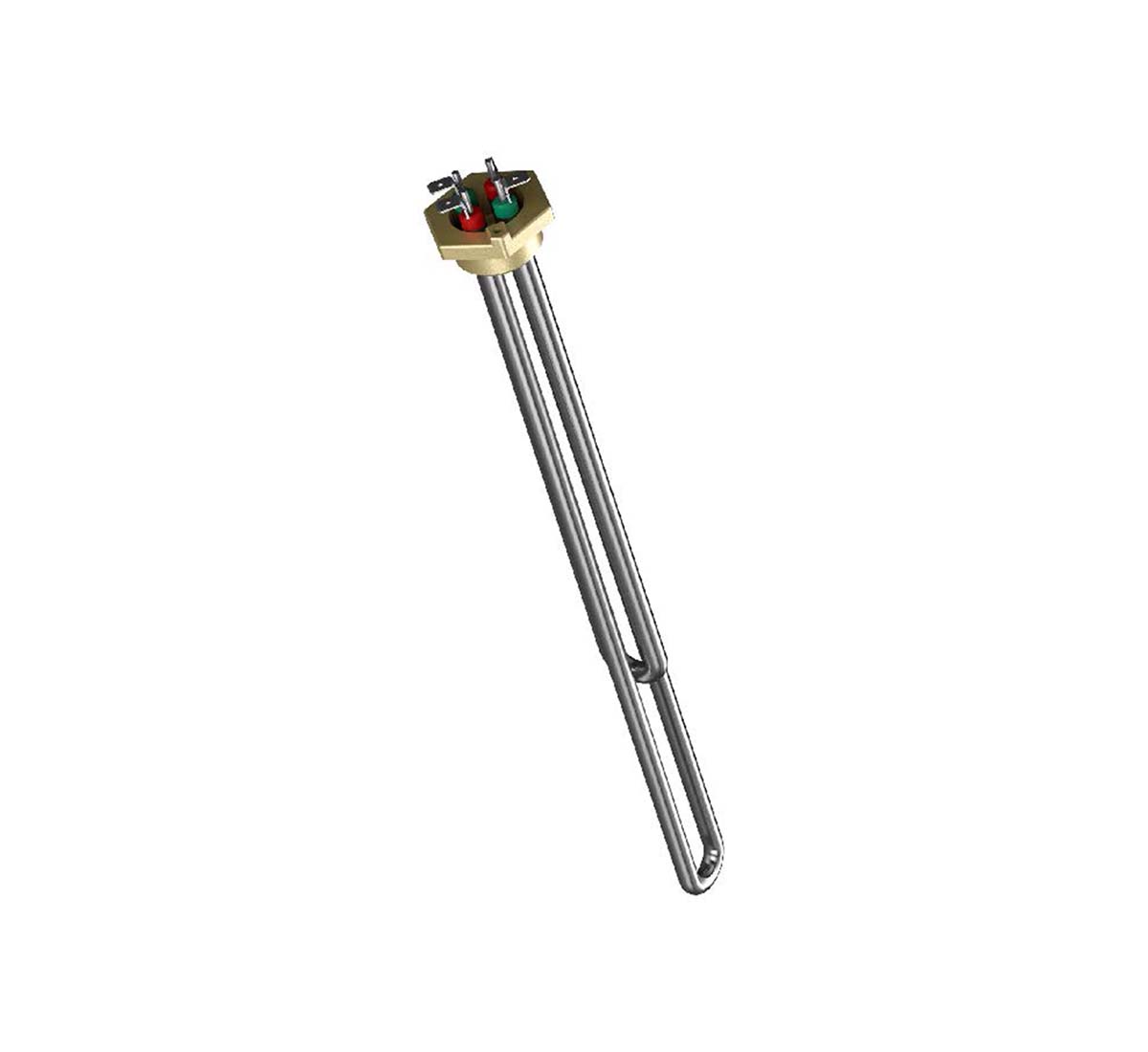 A picture of a Backer immersion heater for liquid heating with element tubes in acidproof stainless steel