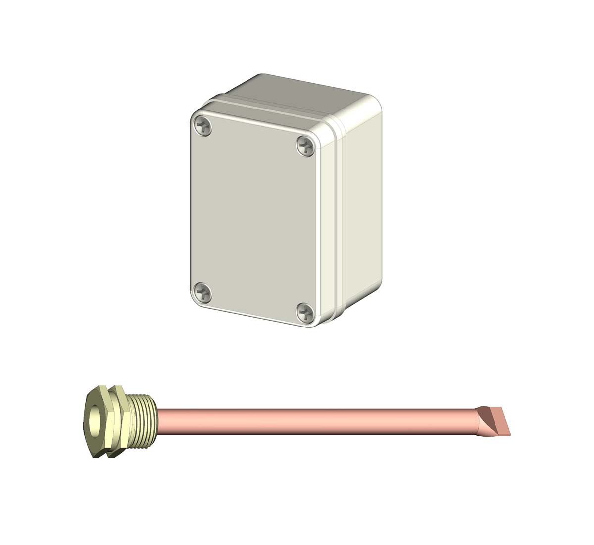 A picture of Backer terminal box KT and thermostat tubes for rod-type thermostats