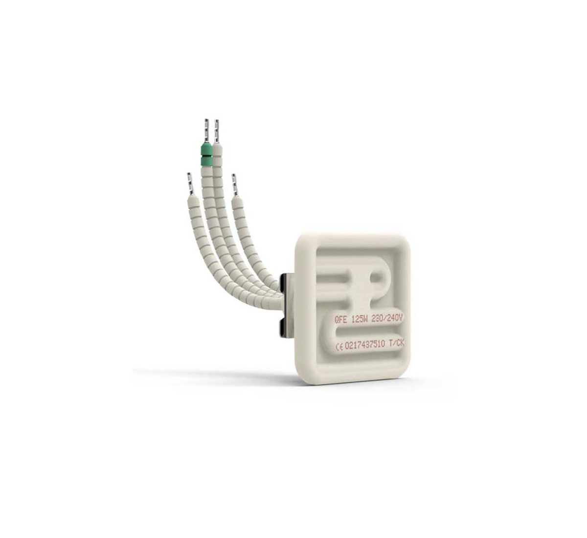 A picture of an Infrared elements in ceramic QFE-K quarter flat element with thermocouple