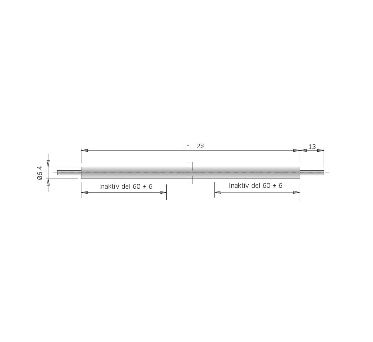 A technical drawing of a tubular heating element, type 6N 4,5