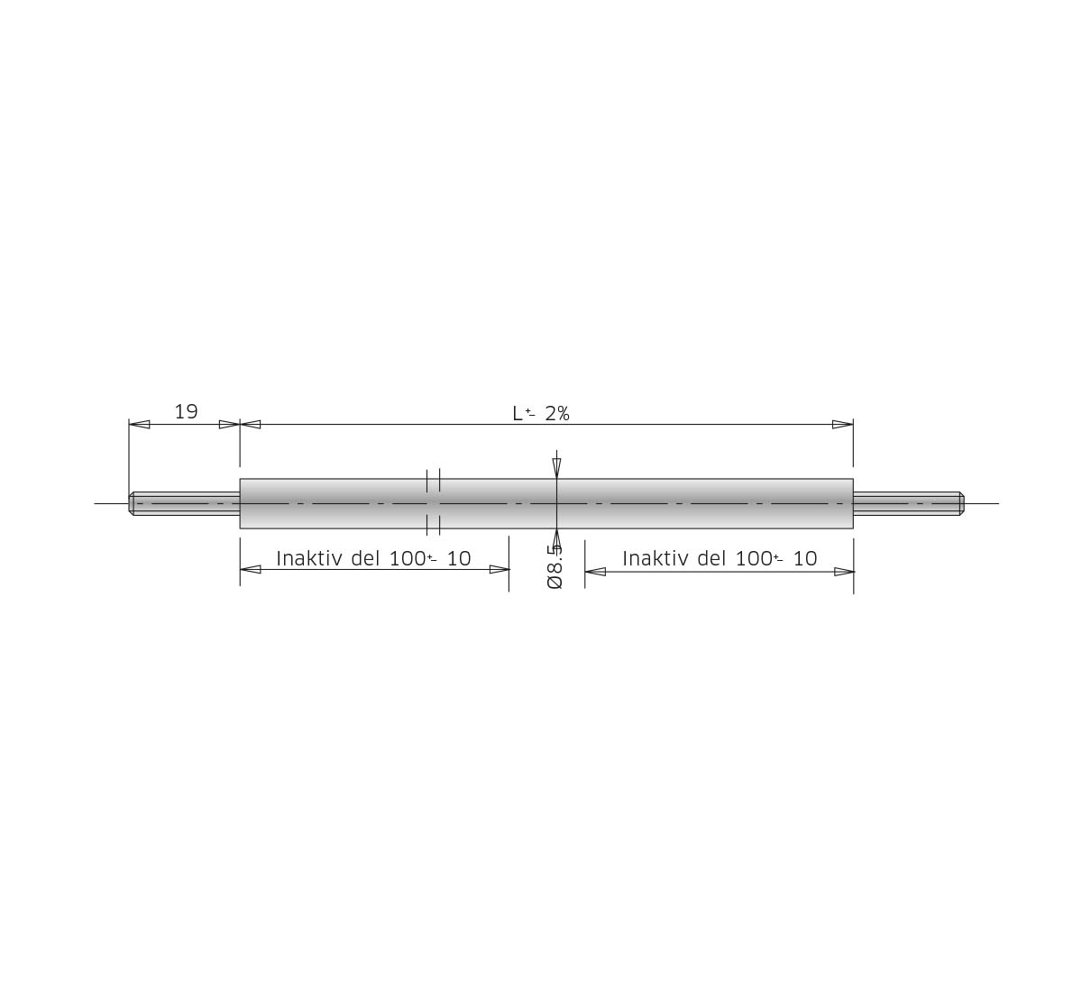 A technical drawing of a tubular heating element, type 9N 3,5