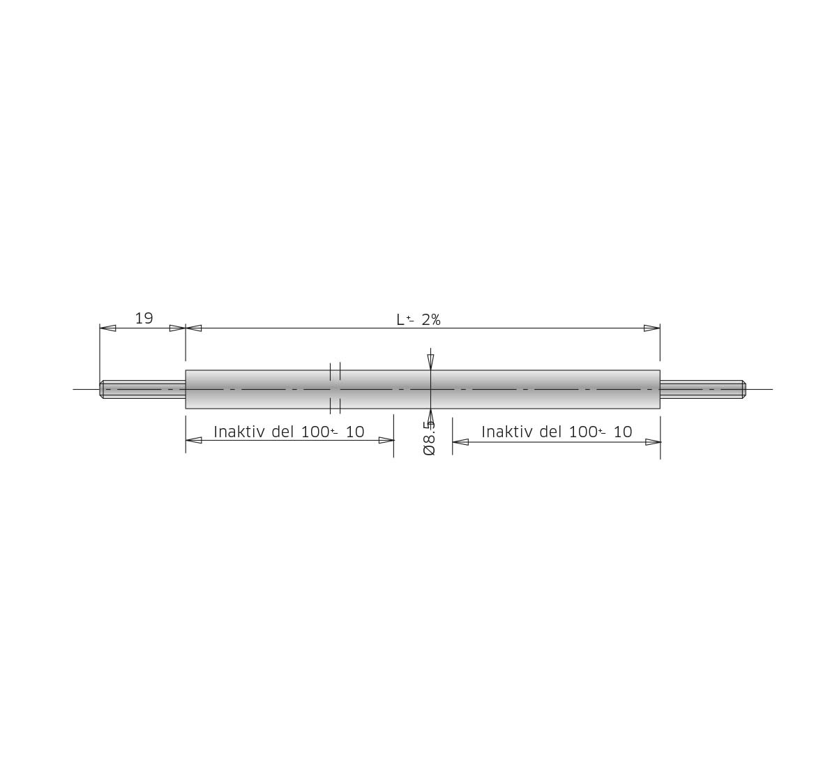 A technical drawing of a tubular heating element, type 9N 5,5