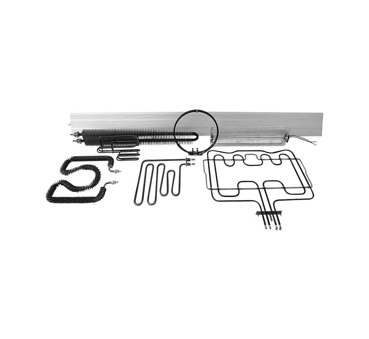 A picture of different tubular air heating elements